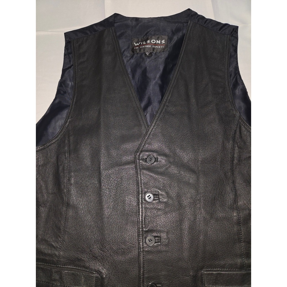 Wilsons The Leather Experts Mens Vest Black Leather Button Front Waistcoat XL